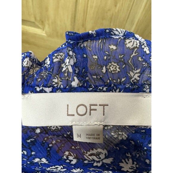 LOFT Women’s Sheer Blouse V Neck Long Sleeve Floral Blue Size Medium M - Picture 5 of 5